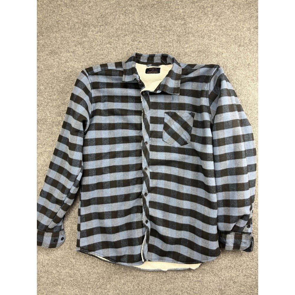 NOMAD Jacket Mens XL Blue Black Sherpa Lined Flannel Plaid Shacket Workwear